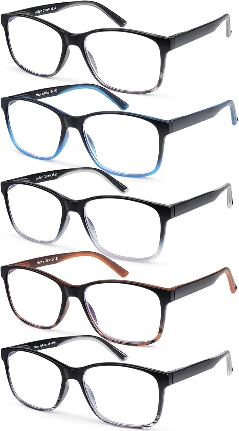 MOZVND 5 Pack Blue Light Blocking Reading Glasses for Men with Spring Hinge Fashion Large Wide Computer Readers for Men - Image 1